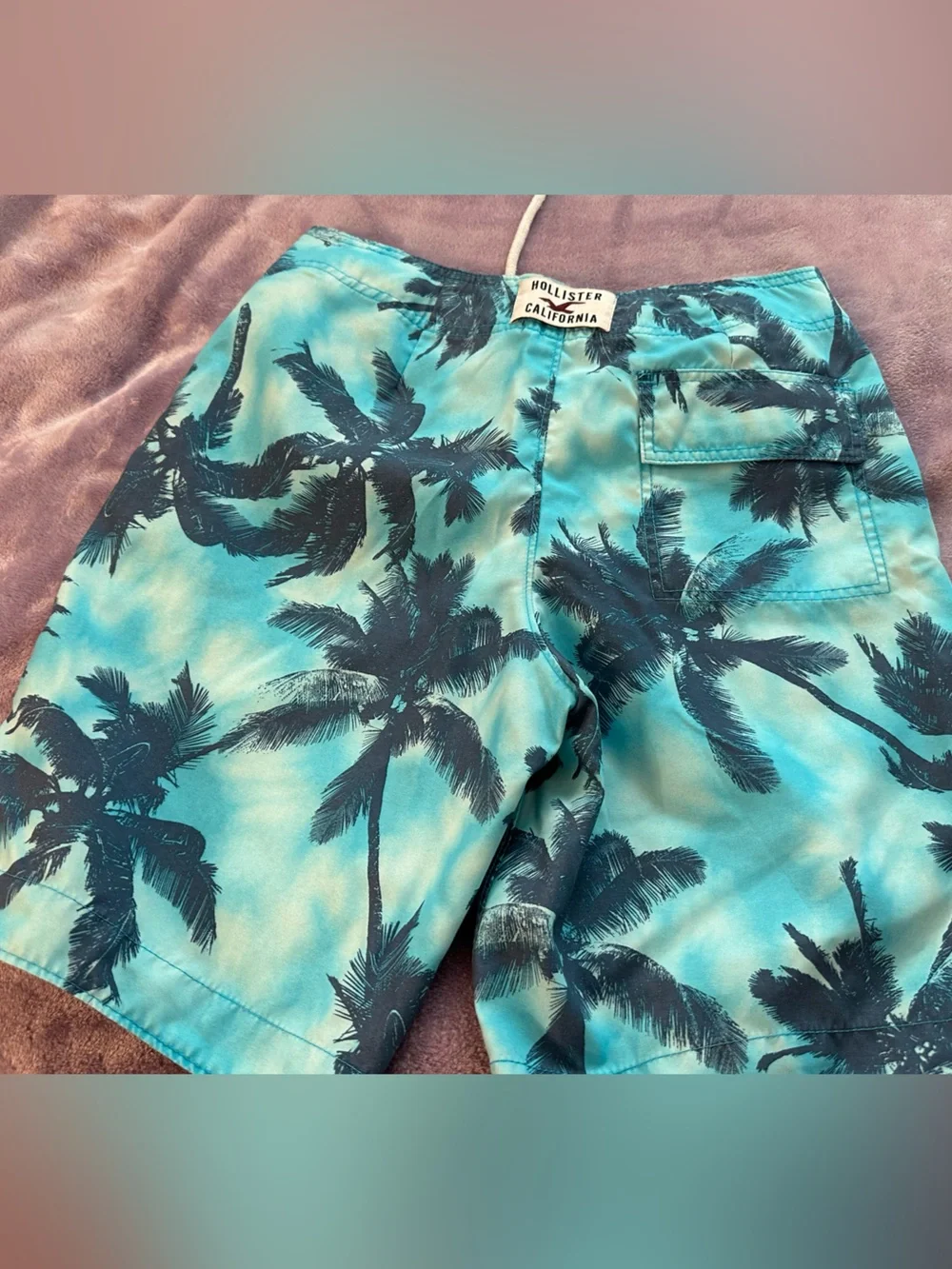 Hollister Teal & Navy Palm-Print Hybrid Swim Shorts